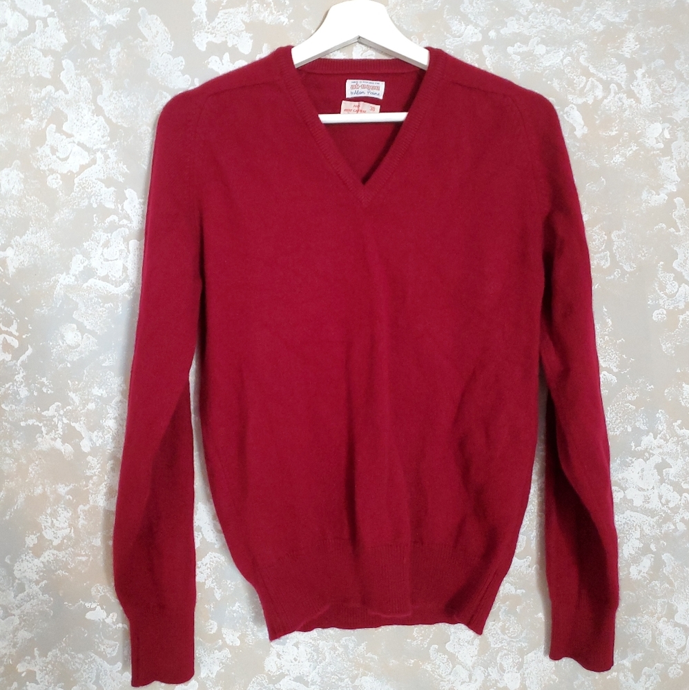 VTG Alan Paine 100% Cashmere Made in England red Pullover Sweater Red Size 38.